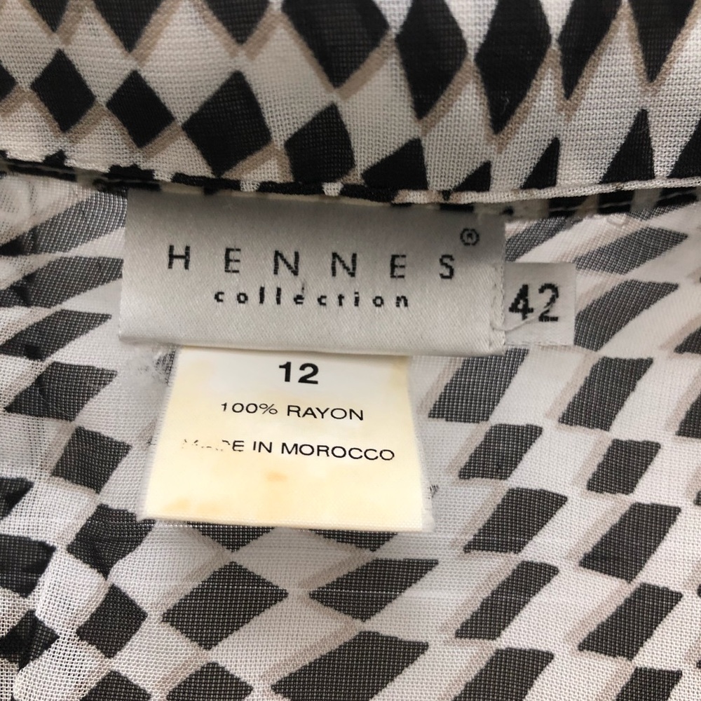 Hennes W Size 12 Black/White Long Sleeve Geometric Collared Button Down Shirt - Picture 7 of 7